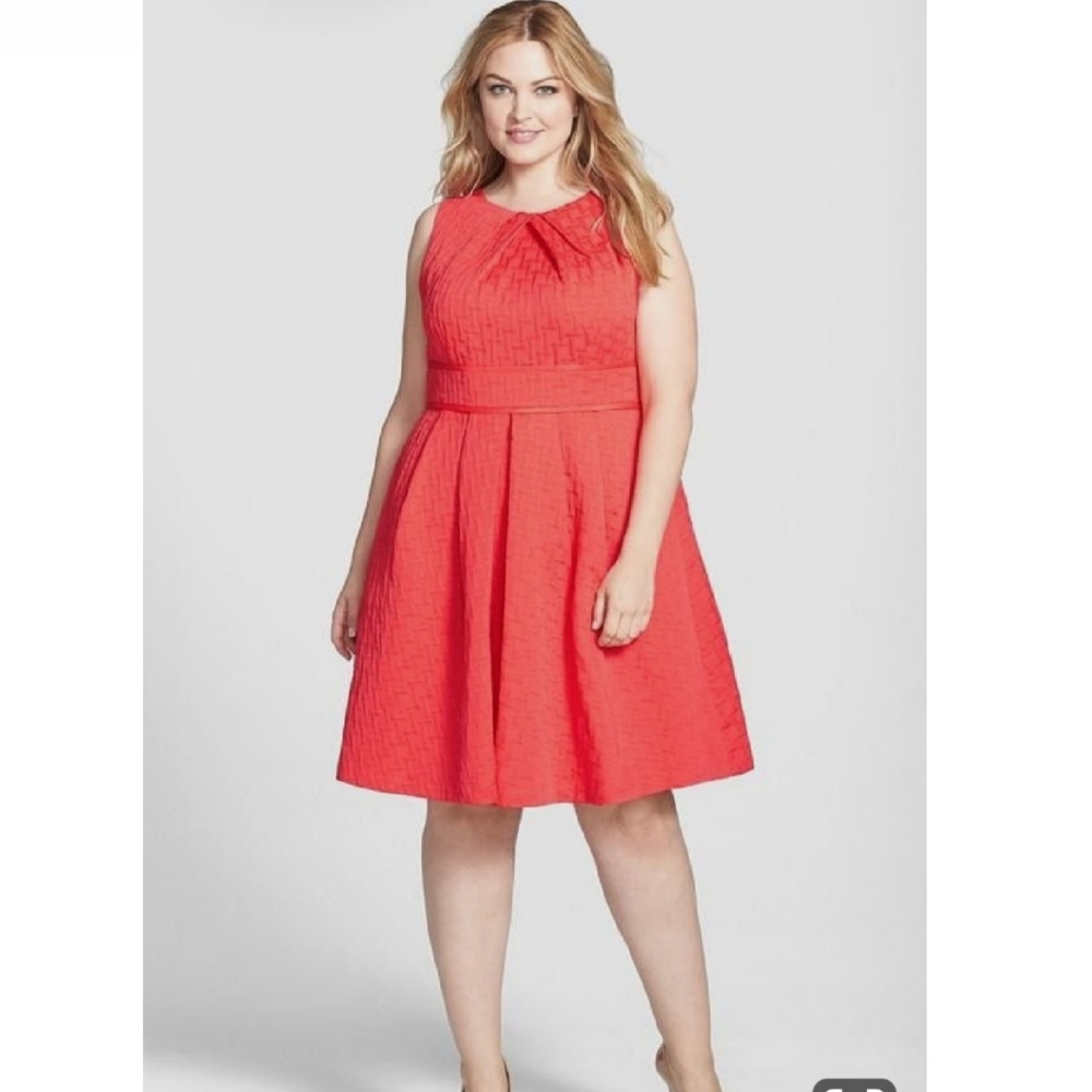 Eliza J Coral Pink Cross Hatch Texture ALine Dress